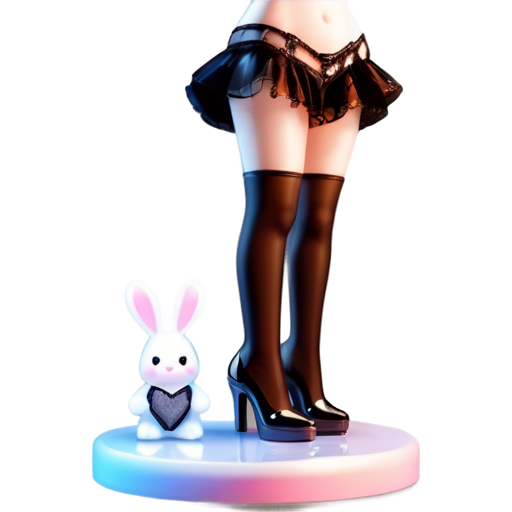 Sexy female figure in a revealing bunny costume, standing on a base with one leg raised, wearing a lacy corset, a fluffy tail, and high-heel thigh-high boots - icon | sticker