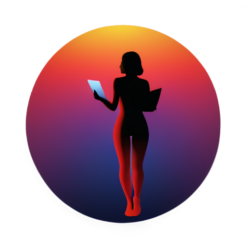 neon girl in sphere with mail from internet sunset background red sun - icon | sticker