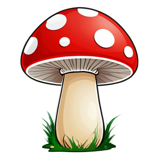 A mushroom with a red head and white dots with a happy face. - icon | sticker