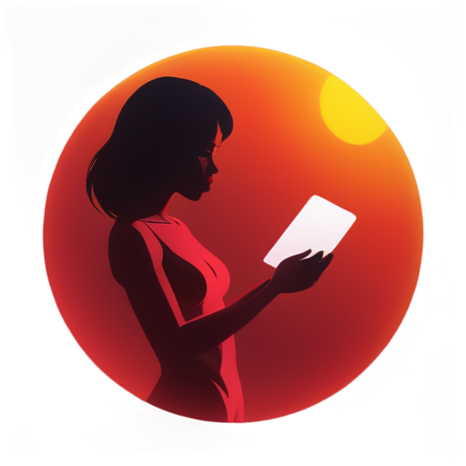 neon girl in sphere with mail from internet sunset background red sun - icon | sticker