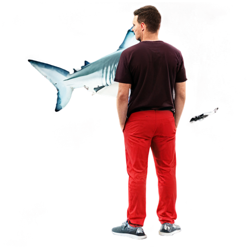 Shark staying on foot in red pants - icon | sticker