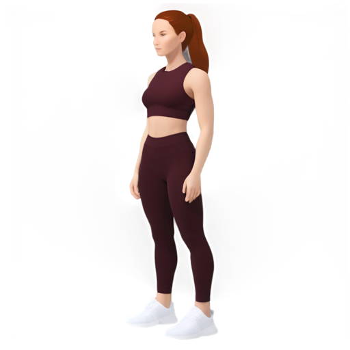 beautiful sport -girl robot fitness trainer with reddish straight hair below the shoulders, beautiful appearance in burgundy Adidas leggings and bodysuit, wight with burgundy Adidas sneakers - icon | sticker