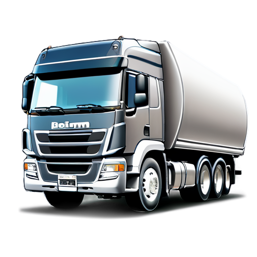 BOHROM, The design should feature a modern, stylized truck inside a semi-circle on the left. The truck should be facing to the right, symbolizing forward motion. - icon | sticker