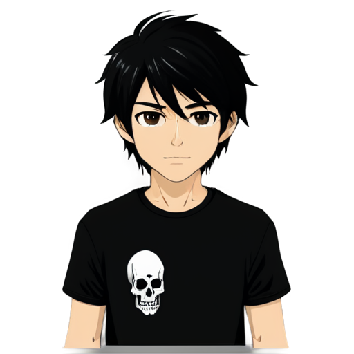young man in black t-shire and balck hair with spring of skull - icon | sticker
