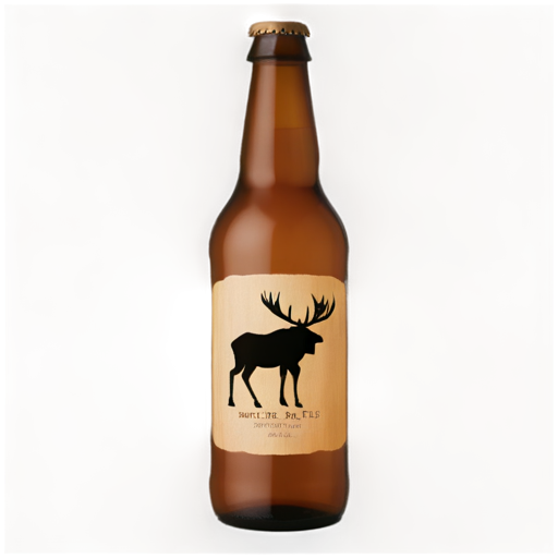 Brown beer bottle with moose log - icon | sticker