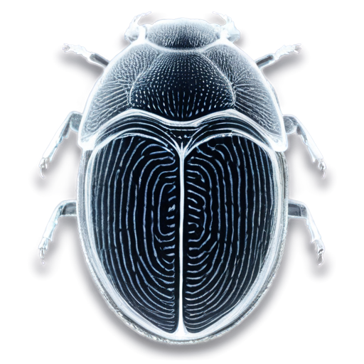 A bug with a clear human fingerprint as drawing on its back. Fingerprint should not be symmetric but continue over the full back of the bug. Print on the back of the bug should really be clear as a biometric fingerprint. Fingerprint in clear white - icon | sticker