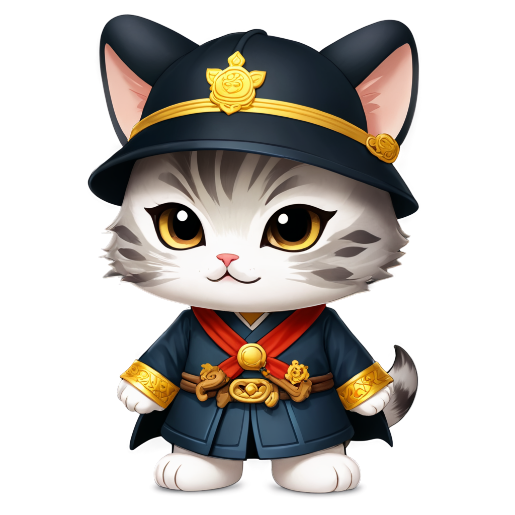 A little cat,chibi,blind box,face to face,is wearing a Han costume and a Ming Dynasty civil hat, - icon | sticker