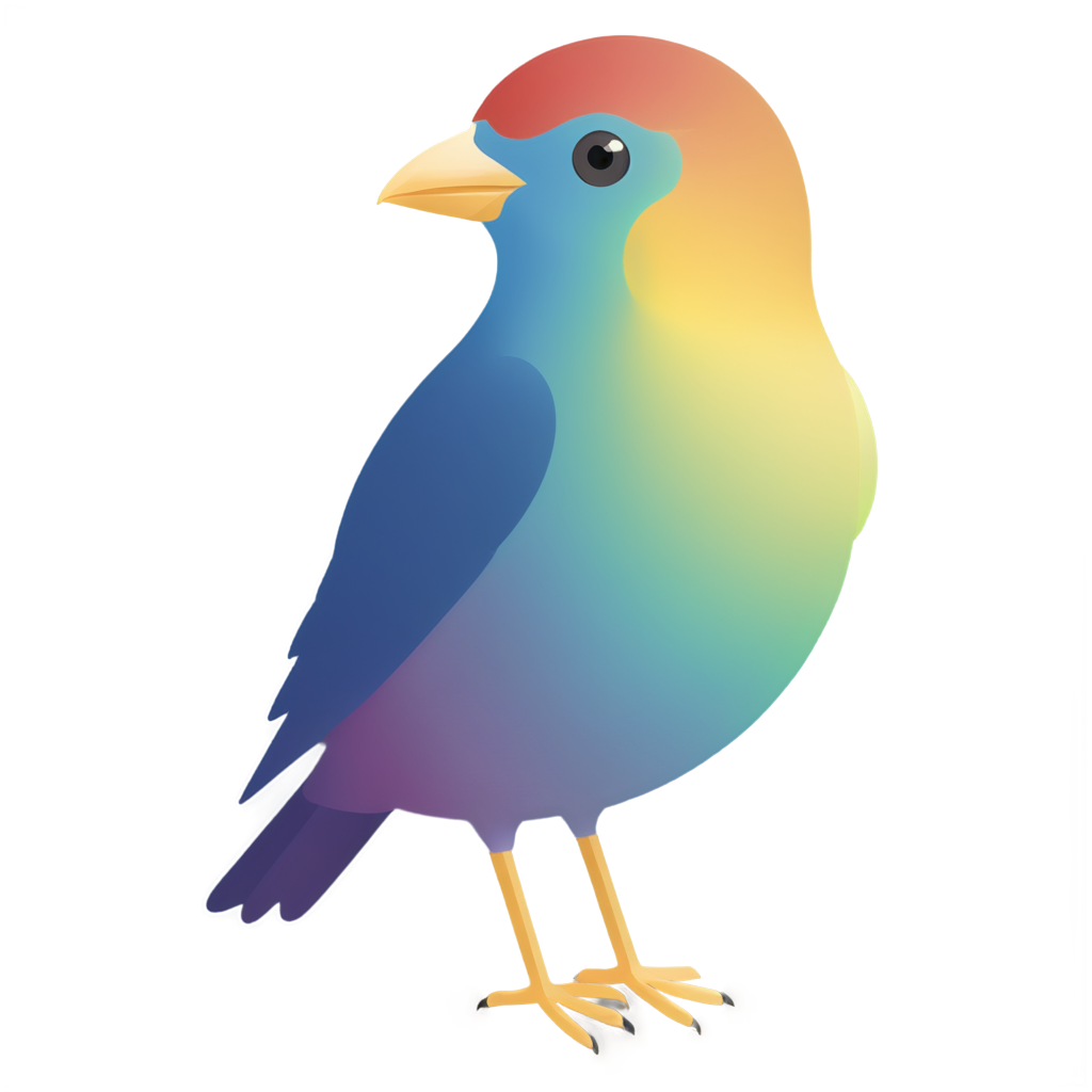 a lovely bird, flat style, bright color scheme, rainbow gradient, - icon | sticker