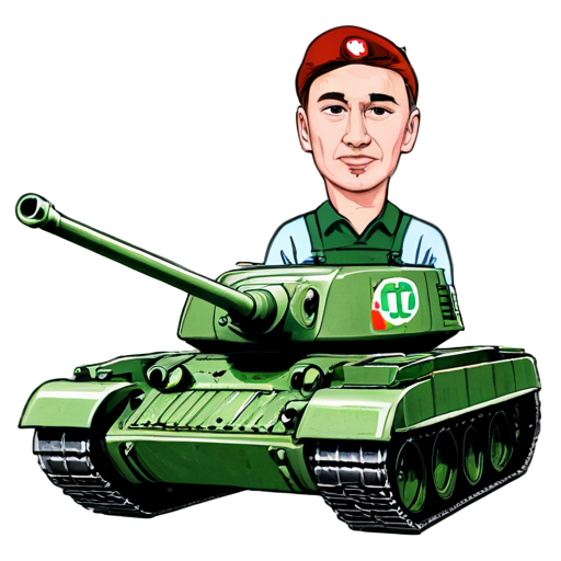 a Russian agricultural worker on a Soviet tank cartoon icon for the youtube channel with the inscription TaHkucT_TpakTopucT - icon | sticker