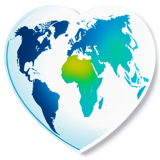 Heart-shaped logo with a world map inside, symbolizing a global perspective and expansive mindset. - icon | sticker