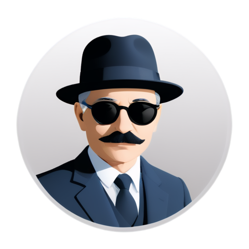 White background, black figures, hat, mustache, black glasses. The whole figure is in a gray circle. - icon | sticker