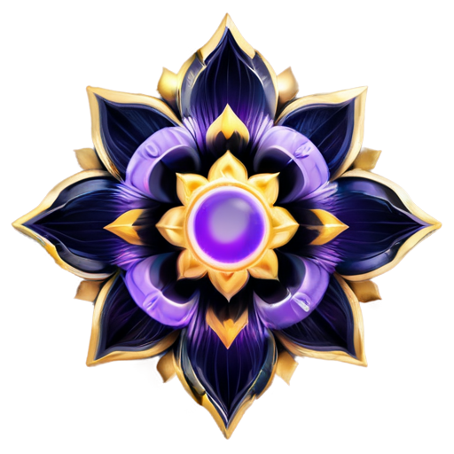 lotus flower golden with arrows rotating around it. purple accents warframe inspired - icon | sticker