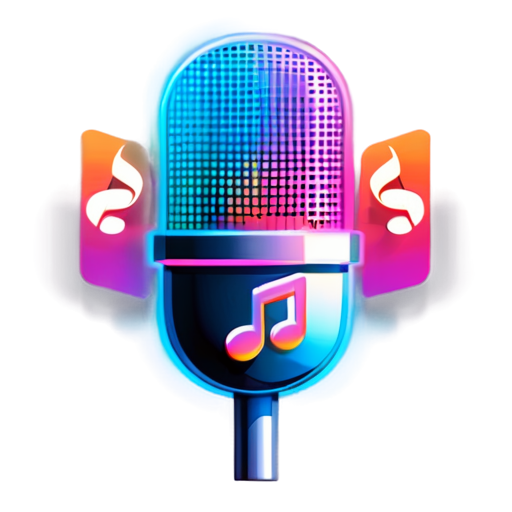 Minimalist design of a microphone with musical notes floating around, all within a sleek, modern app icon with vibrant colors, a playful yet professional look, and a subtle spotlight effect in the background, symbolizing a karaoke experience - icon | sticker