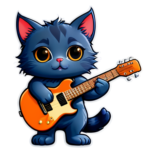 cat with guitar - icon | sticker