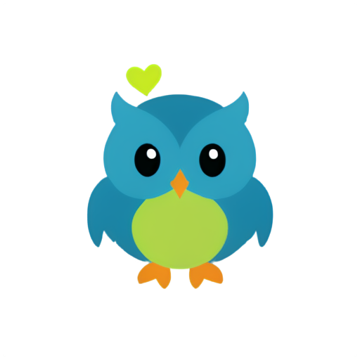 owls head, simple, smiling, child, cute, one-line, 5 colors - icon | sticker