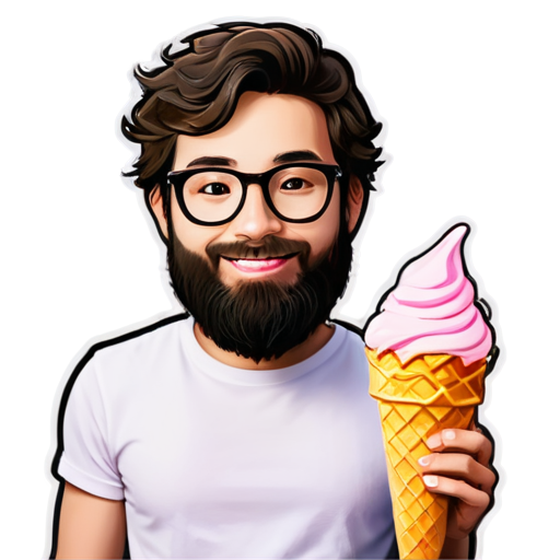 mascot with smiley face friendly Ice cream pink cream logo for streamer avatar with beard with glasses - icon | sticker