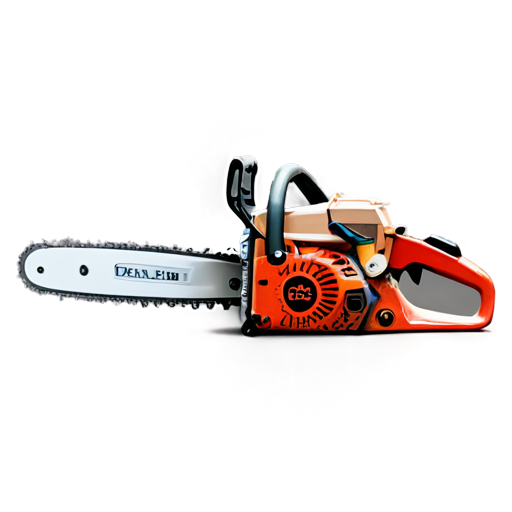 Chainsaw in realistic steam punk style in red shades - icon | sticker