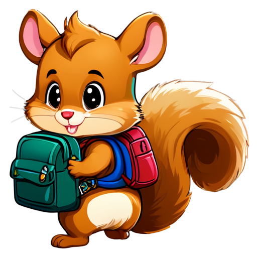 Mammal, 75% squirrel, 25% mouse. Has a backpack on. Facing the camera. Curious and happy. - icon | sticker