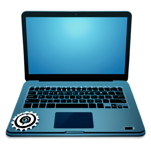 a simplified laptop with cogs on the screen - icon | sticker