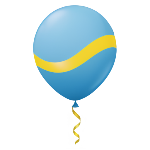 blue and yellow balloon with a ribbon, transparent png style - icon | sticker