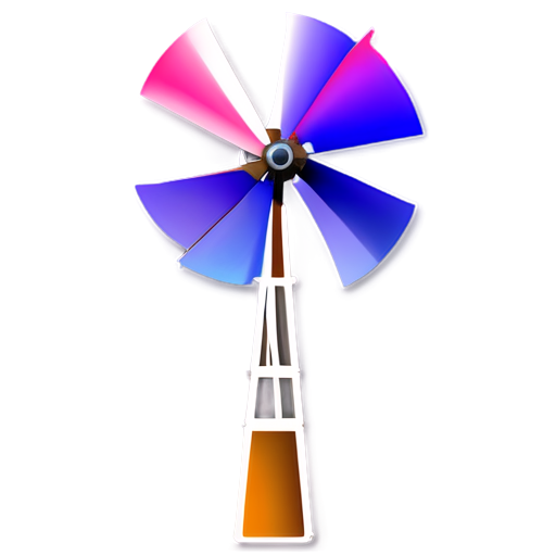 A windmill with 8 purple gradient blades, minimalist style, icon, white background. - icon | sticker