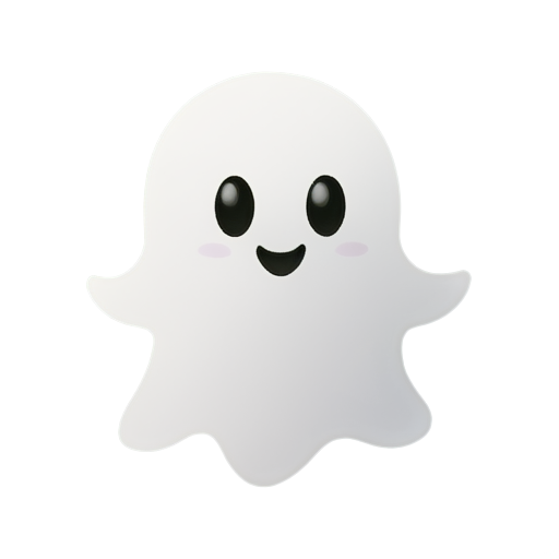 Design a logo for an app called "Story Ghost". The logo should feature a charming, friendly white ghost with a playful, slightly mischievous expression, hinting at its secretive nature. The ghost should have a smooth, rounded appearance to convey a sense of approachability and sweetness. Incorporate subtle details, like a twinkle in the ghost’s eye or a gentle, wavy outline, to suggest it holds hidden secrets. The overall design should be simple, modern, and easily recognizable, suitable for an Instagram story viewer app. - icon | sticker