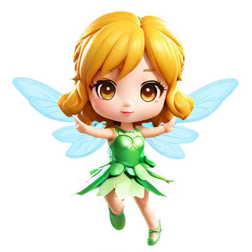 chibi fairy girl, shooting magic from staff, 3d, flying - icon | sticker