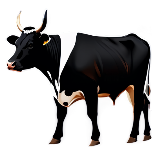 Design a simple yet modern icon that shows the profile of a beef cow. The image of the cow should be clear and easy to identify, highlighting the strong body and muscle line of the cow. In terms of color, dark brown or black can be used with a simple white or gray background to highlight the image of the cow. ICONS should have high contrast and good visual impact, making them clear and professional in a variety of sizes. - icon | sticker