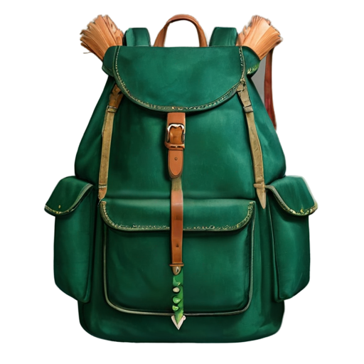 medieval backpack with green arrow coming out of it - icon | sticker