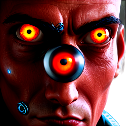 System shock game style. Cybernetic male. Red eyeballs in the shape of a heat - icon | sticker