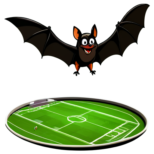 A bat in a flying saucer passing over a football field in cartoon style - icon | sticker