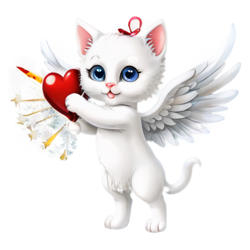 Kitty Cupid with wings shoots from a bow with a heart - icon | sticker