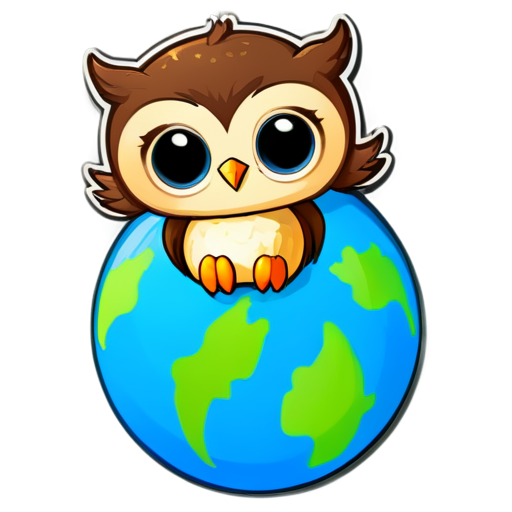 Owl on a globe with the word 'PLS NO' - icon | sticker