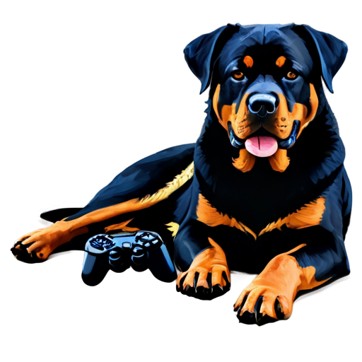 Rottweiler with game pad in paws - icon | sticker