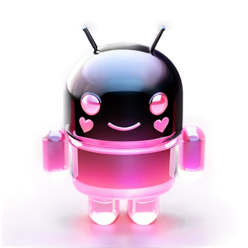 Holographic pink android robot heart - icon | sticker