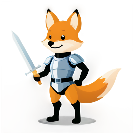 The dog and the fox are standing on their hind legs, wearing medieval armor. In their paws, they hold swords. They are standing in a forest, and in the background, you can see a castle with a green flag flying above it. - icon | sticker