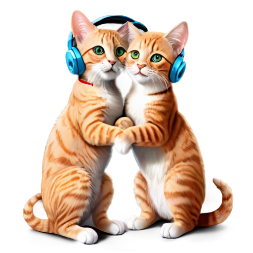 two scifi cats with headphones hugging each other in love - icon | sticker