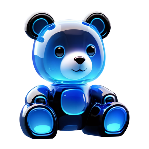 3D model of an IT technological robot cyber bear on a transparent background, cute, white blue and blue colors. - icon | sticker