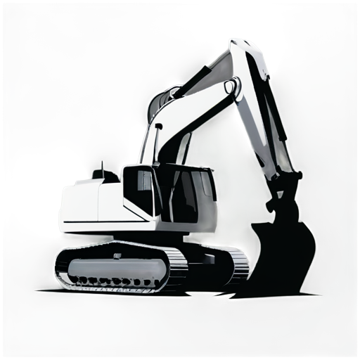 flat, minimalistic icon for Company for rental of construction equipment, black and white, separated elements, . Main component is excavator, side view - icon | sticker