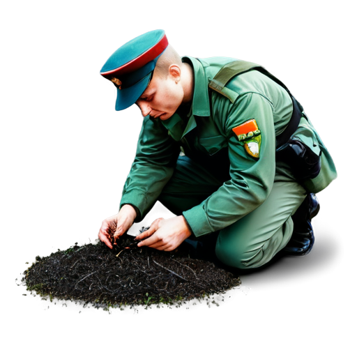 Russian soldier feeds worms with his own body in the ground - icon | sticker