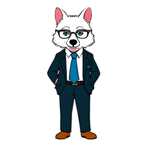 A minimalist sticker of an office worker animal in flat style. The animal should be dressed in office attire (e.g., shirt, tie, glasses). The background should be simple and solid. Use bright colors for the background and details. Animals: parrot, cat, dog, rabbit, fox. Examples of stickers: office worker parrot, office worker cat, office worker dog. - icon | sticker