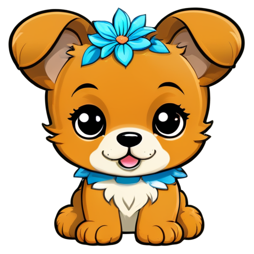 happy puppy with flower on the head - icon | sticker