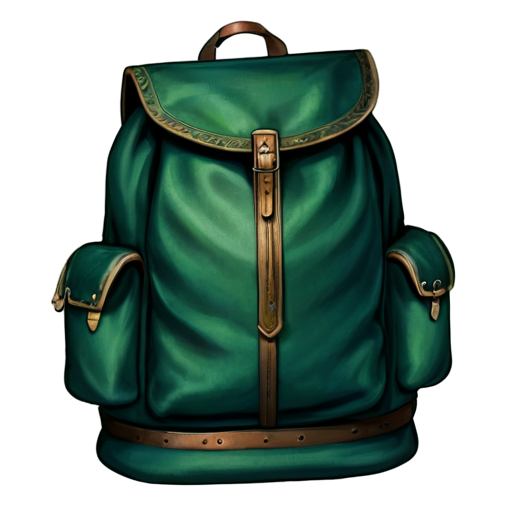 medieval backpack with green arrow coming out of it - icon | sticker