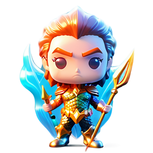 Epic full-body illustration of Aquaman, standing heroically with his trident, underwater background, detailed armor and scales, flowing hair, intense expression, dynamic lighting, high-definition, realistic style. - icon | sticker