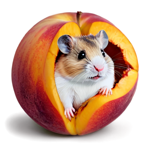 Prompt: There is a hamster inside the pink peach