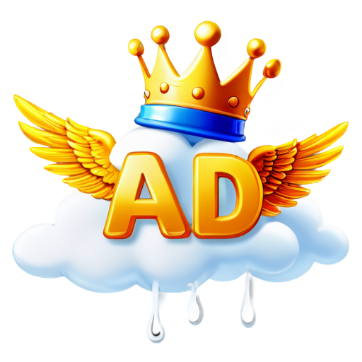 A cloud with the word ad, written on it. Wings, and a king hat with a wrench on it - icon | sticker