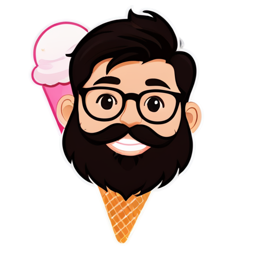 mascot with smiley face friendly Ice cream pink cream logo for streamer avatar with beard with glasses - icon | sticker