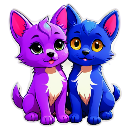 Blue dog with purple cat love 💓 - icon | sticker