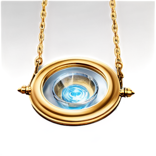 Illustration of Hermione's Time-Turner, a small, delicate hourglass with golden rings that rotate around it, encased within a clear glass orb. The Time-Turner is suspended inside the orb, with intricate details of the hourglass and the surrounding rings clearly visible. The glass orb is transparent, allowing the Time-Turner's magical essence to be highlighted, with a subtle golden glow emanating from within. The background is neutral, focusing on the elegance of the Time-Turner and the smooth surface of the glass orb. High-definition, fantasy-style art." Этот промт подчеркивает магическую и изящную природу Времявёрта Герм - icon | sticker