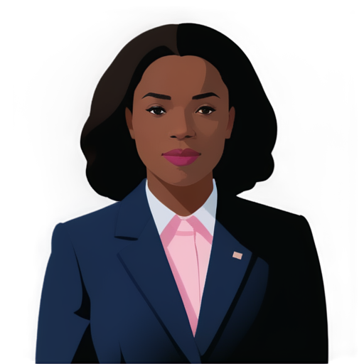 symbolic line icon of a powerful African American female president wearing a suit of pink, light blue, and navy blues - icon | sticker